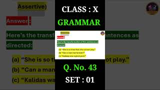 CLASS  X ENGLISH GRAMMAR SET 01 QNo 43 IMPORTANT FOR BOARD EXAM [upl. by Rowena32]