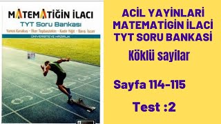 ACİL YAYINLARI MATEMATİĞİN İLACI TYT SORU BANKASI Köklü sayılar Test2 [upl. by Dympha301]