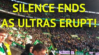 ULTRAS ERUPT as GREEN BRIGADE silence ENDS  Celtic 00 Livingston [upl. by Atnom]