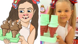 Diana and Roma pretend play selling icecream  funny cartoon drawing meme 😂 [upl. by Franckot]