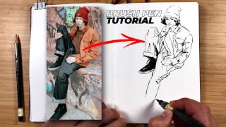 BRUSH PEN DRAWING TUTORIAL  Tips amp Sketching Techniques [upl. by Tnecnev]