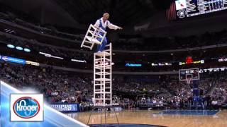 Amazing Sladek performs Tower of Chairs for Dallas Mavericks 113013 [upl. by Aleb]