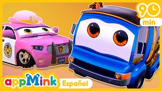 🚒🚙Coches y camionetas bebé 🚗 Pequeñas ruedas grandes aventuras 🚕🚚 appminkespañol [upl. by Koblas]