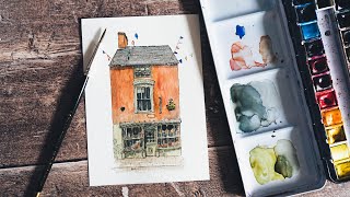 Line and Wash  Painting a Derbyshire Shop in Watercolour and Pen [upl. by Lillis]