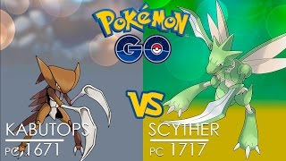 Pokémon GO Gym Battle ☢ Kabutops with STONE EDGE vs Scyther [upl. by Montford]