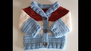 Crochet 11 How to crochet a V neck baby cardigan [upl. by Past421]