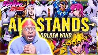 NON JOJO FAN REACTS TO ALL THE STANDS IN GOLDEN WIND ANIME VERSION [upl. by Gnohc524]