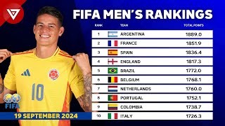 🔴 FIFA Rankings Update 19 September 2024  Argentina France Spain England Brazil Portugal [upl. by Laenej]