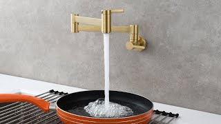 Tecmolog Brass Kitchen Faucet Wall Mount Pot Filler Faucet with Double Joint Swing Arms [upl. by Kacie]