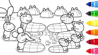 Wheels on The Bus  Peppa Pig Friends Together Coloring Pages Book Learning Drawing Videos For Kids [upl. by Gallagher]