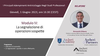 Master Breve I principali adempimenti antiriciclaggio negli studi professionali  Modulo IV [upl. by Arakal]