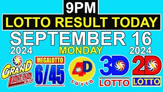 9pm Lotto Result Today September 16 2024 Monday [upl. by Ayahsey]