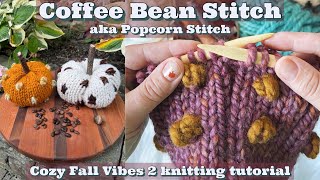 How to Knit a Coffee Bean Stitch aka Popcorn Stitch  Cozy Fall Vibes 2 [upl. by Carder]