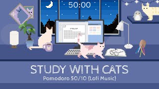 Study with Cats 🌙 Pomodoro Timer 5010  Late night study session with cats amp very calm lofi bgm🎧 [upl. by Yenmor711]