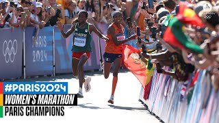 🤯 CRAZY 🤯 sprint for gold in the womens marathon  Paris Champions [upl. by Phylys]