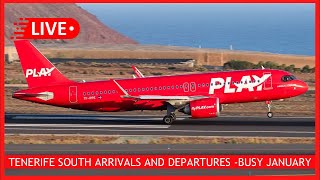 🔴 LIVE Tenerife South Airport Arrivals and Departures BUSY JANUARY plane spotting Canary Islands [upl. by Bohun]