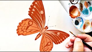 Monochromatic Butterfly Gouache painting  Easy Canvas Painting Ideas For Beginners 2020 [upl. by Cchaddie]