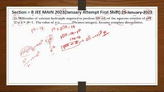 Section  A jeemain 202329 January Shift 1 Millimoles of calcium hydroxide required to produce [upl. by Jez]