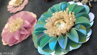 How to make an easy 3D sequin flowersequinsbeautiful little sequins [upl. by Llesirg]