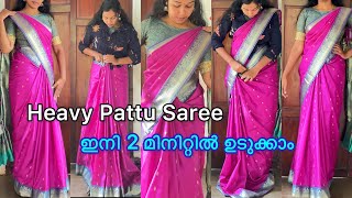 PREPLEATED HEAVY PATTU SAREE DRAPING  Saree Draping for Beginners  Tutorial [upl. by Drofnats]