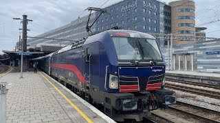 Nightjet Siemens Vectron 193 598 departs Brussels Nord with a sleeper train to Wien  15624 [upl. by Ellehcal420]