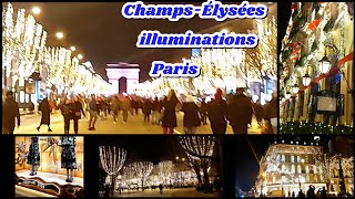 Paris Visite ChampsÉlysées 2023 lights decoration France 🇫🇷 [upl. by Ellenaej505]