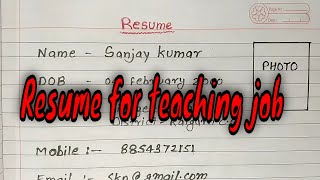 Resume for teacher job  for government and private teacher [upl. by Mohl]