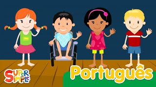 Cabeça Ombro Joelho e Pés Cantando  Canções Infantis  Super Simple Português [upl. by Analeh]