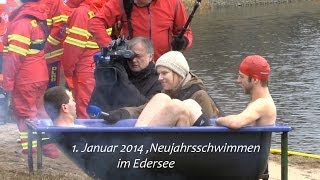 00 Jahre Edersee Neujahrsschwimmen 2014 an der Sperrmauer von tubehorst1 [upl. by Uhej]