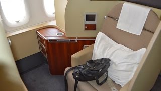 Qantas First Class on the A380  Dubai to London QF9 [upl. by Esertap]