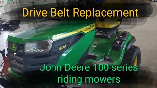 How to change the drive belt  transmission belt on a John Deere S130 amp other 100 Series mowers [upl. by Yessac]