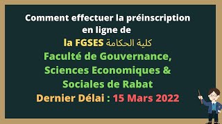 Préinscription en ligne  Faculté de Gouvernance FGSES de Rabat 2022 [upl. by Israeli564]