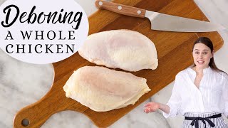 DEBONING A WHOLE CHICKEN How to butcher a chicken into 8 pieces Bones for your favorite broth… [upl. by Joycelin]