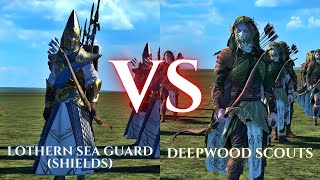 WARHAMMER III Total War  Lothern Sea Guard Shields VS Deepwood Scouts [upl. by Tubb]