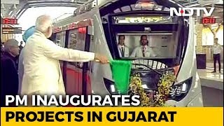 PM Modi Flags Off Ahmedabad Metro Takes Inaugural Ride [upl. by Riker]