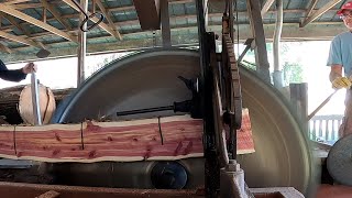 Cutting cedar logs on a Frick Sawmill powered by a 471 GM Screaming Jimmy Two Cycle Diesel Engine [upl. by Nogam929]