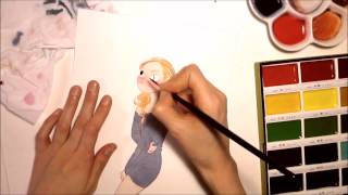 Watercolor Girl character Illustration timelapse progress art by Iraville [upl. by Danell]