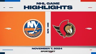 NHL Highlights  Islanders vs Senators  November 7 2024 [upl. by Nwahc]