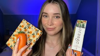 Tapping and Scratching on ORANGE Items 🍊 Whispered ASMR [upl. by Irwinn]