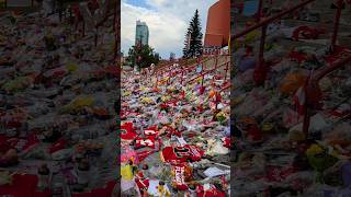 A beautiful memorial outside of the Saddledome in Calgary for Johnny Gaudreau CalgaryFlames nhl [upl. by Jens]