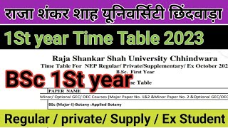 BSc 1St year Time Table 2023  Raja Shankar Shah University  First year Time table 2023 [upl. by Worrad]