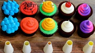 FIVE Cupcake FROSTING Styles Using a ROUND Piping Tip  5 Top Cupcakes [upl. by Eemak]