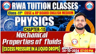 Class 11 Physics Chapter 10 Mechanical Properties of Fluids  Excess Pressure in A liquid Drops [upl. by Tamra]