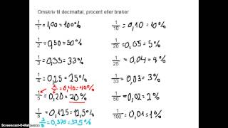 Omskriv til decimaltal procent og brøker [upl. by Ben716]