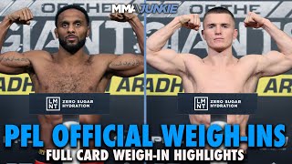 PFL Battle of the Giants Official WeighIn Highlights Three Title Fights McKee vs Hughes Set [upl. by Janik]