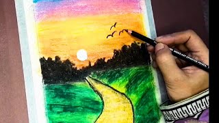 OIL PASTELS SUN SET PAINTING FOR BEGINNERS l OIL PASTELS DRAWING TECHNIQUES STEP BY STEP l [upl. by Mariellen]