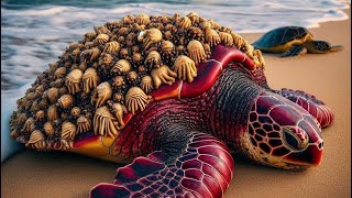 Removing Barnacles on shell sea turtles [upl. by Horatius]