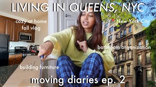 MOVING TO QUEENS NYC setting up the apartment building furniture  cozy at home vlog [upl. by Carnay]