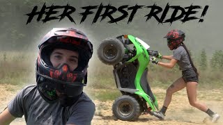 HER first time riding a QUAD Kawasaki KFX90 [upl. by Assetan]