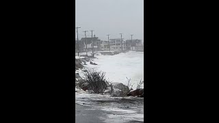 Noreaster slams Maines coastline Waves crash over roads in Wells [upl. by Adham]